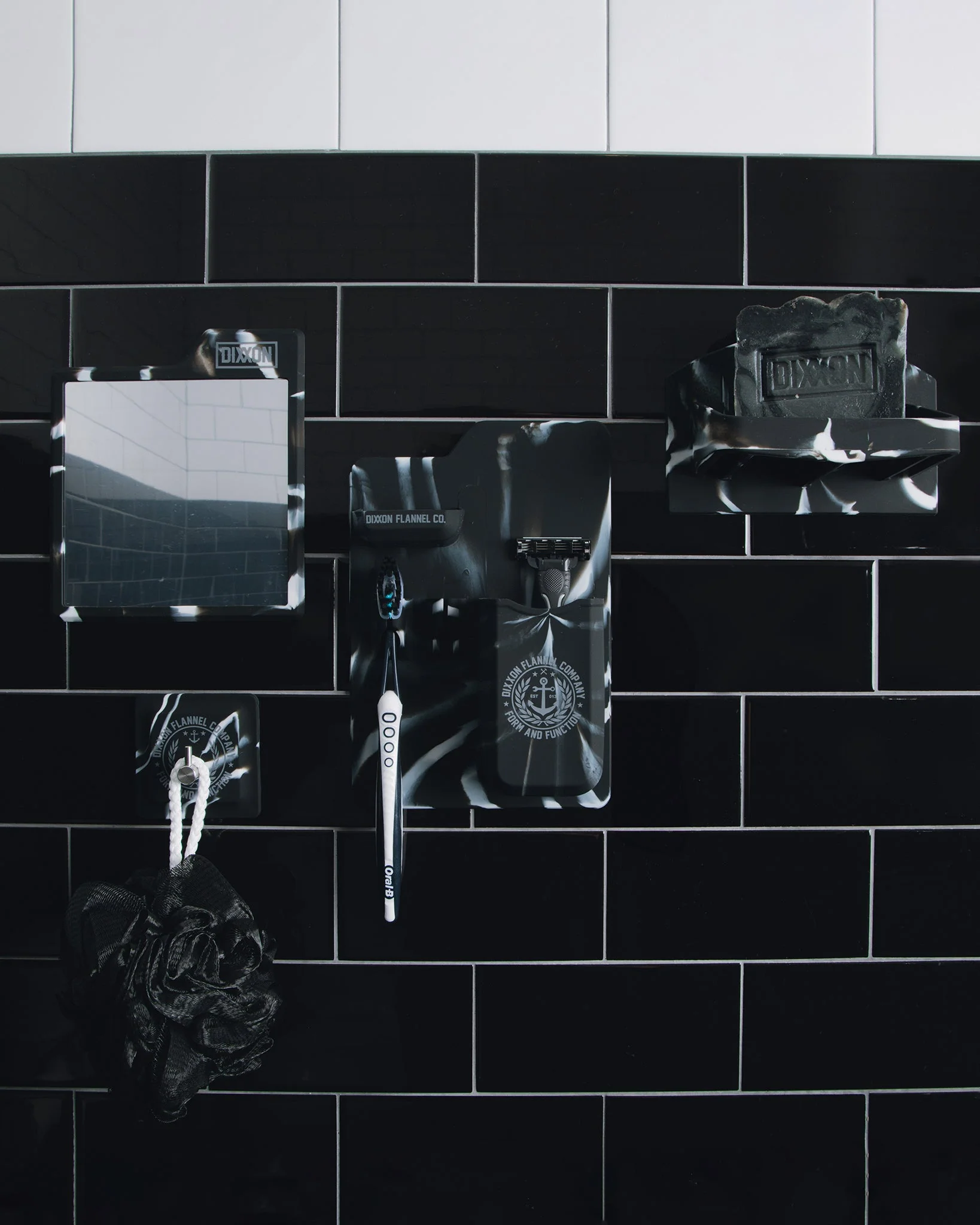 Anti-Fog Adhesive Shower Mirror - Black Marble - Image 2