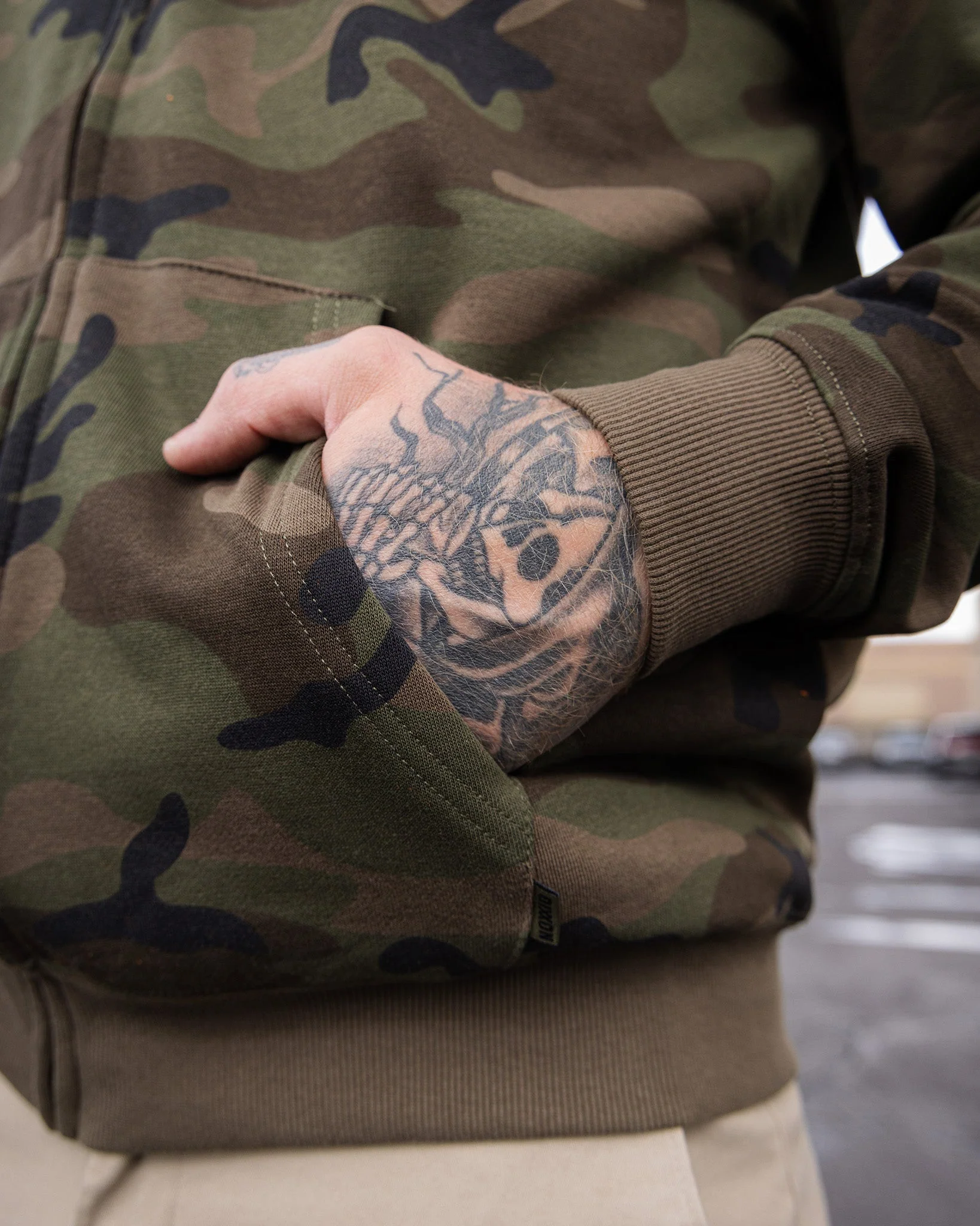 Work Hard Badge Zip Hood - White & Camo - Image 7