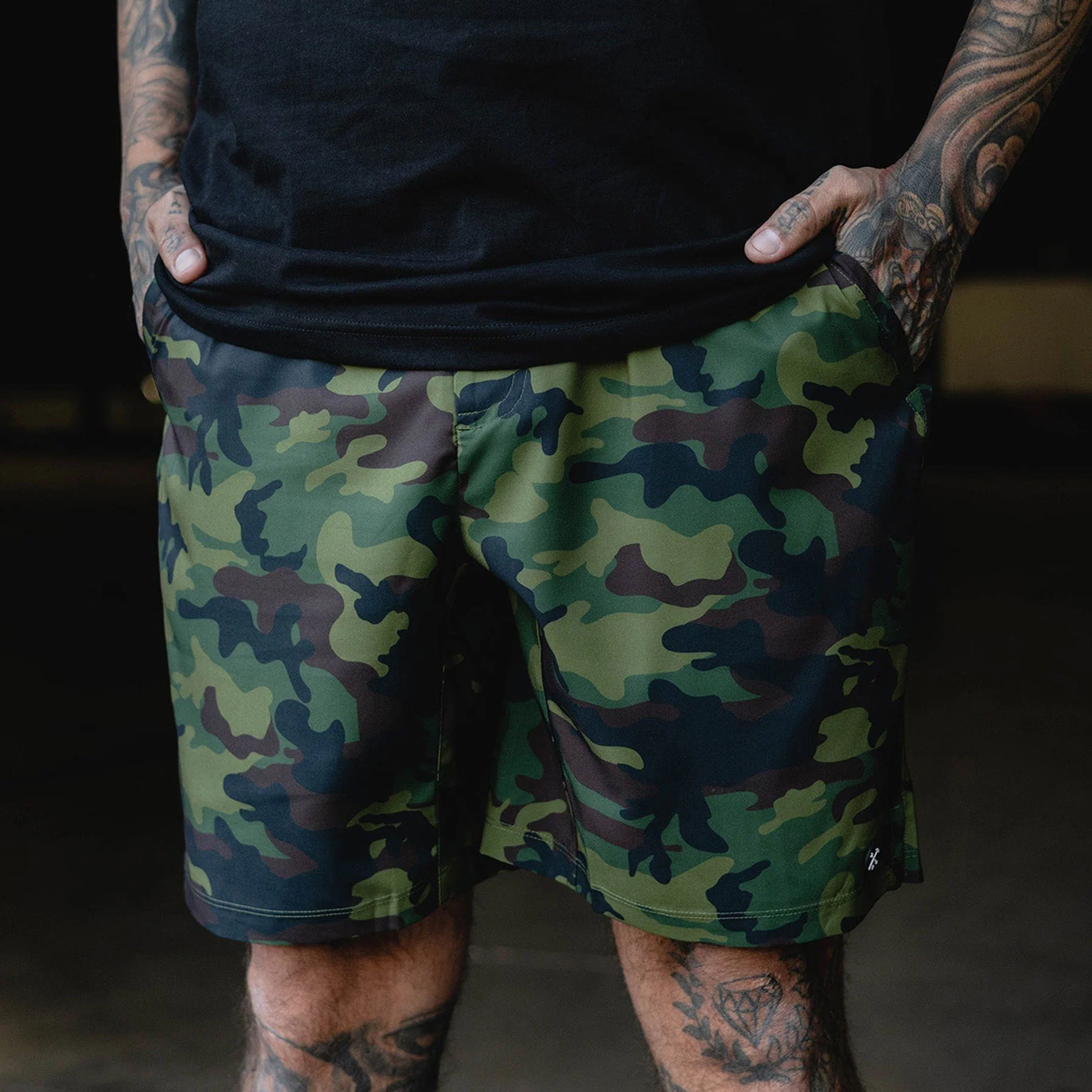 Men's 9" Gym Shorts - Green Camo - Image 2
