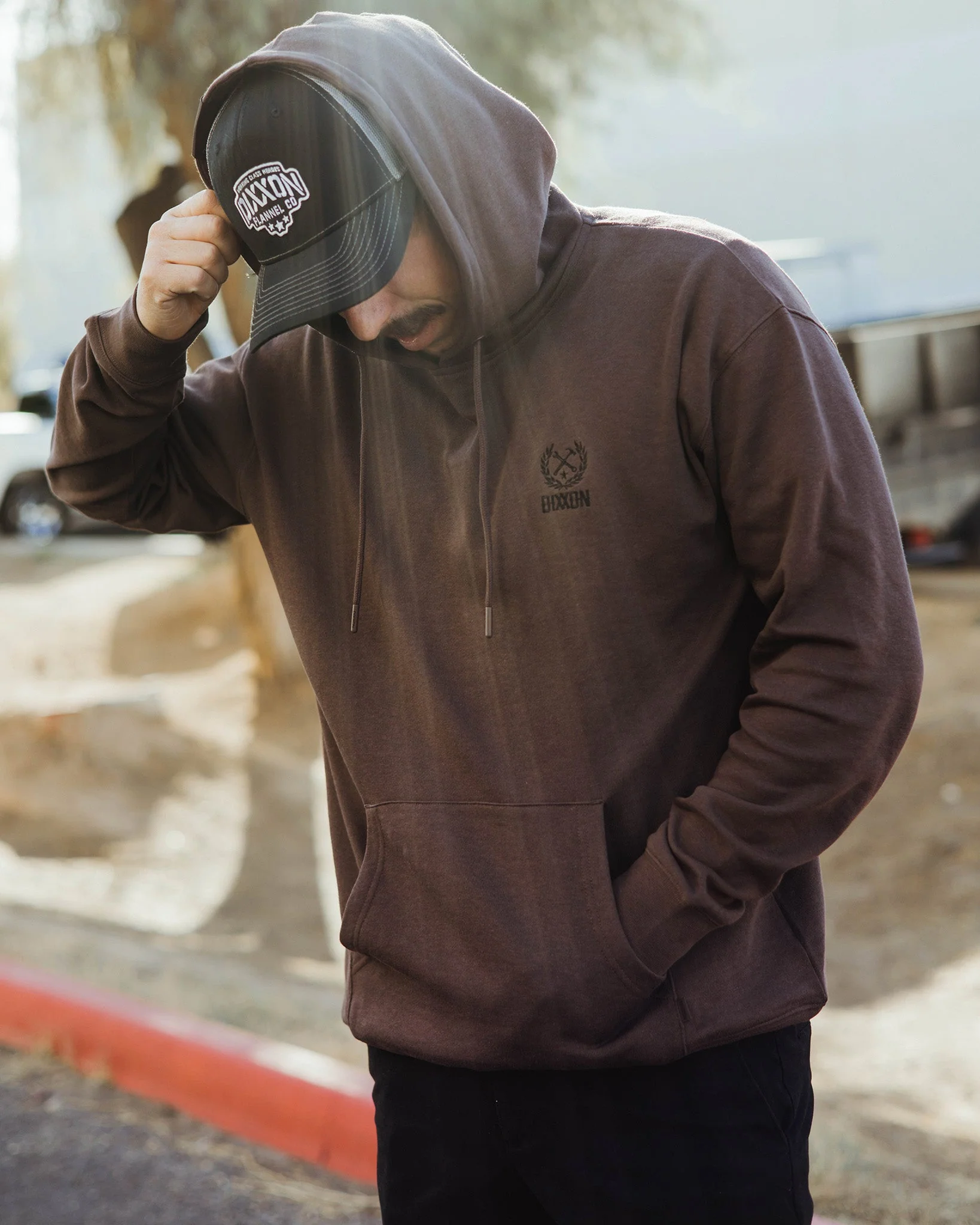 Minimal Branding Hood - Black Crest on Brown - Image 2