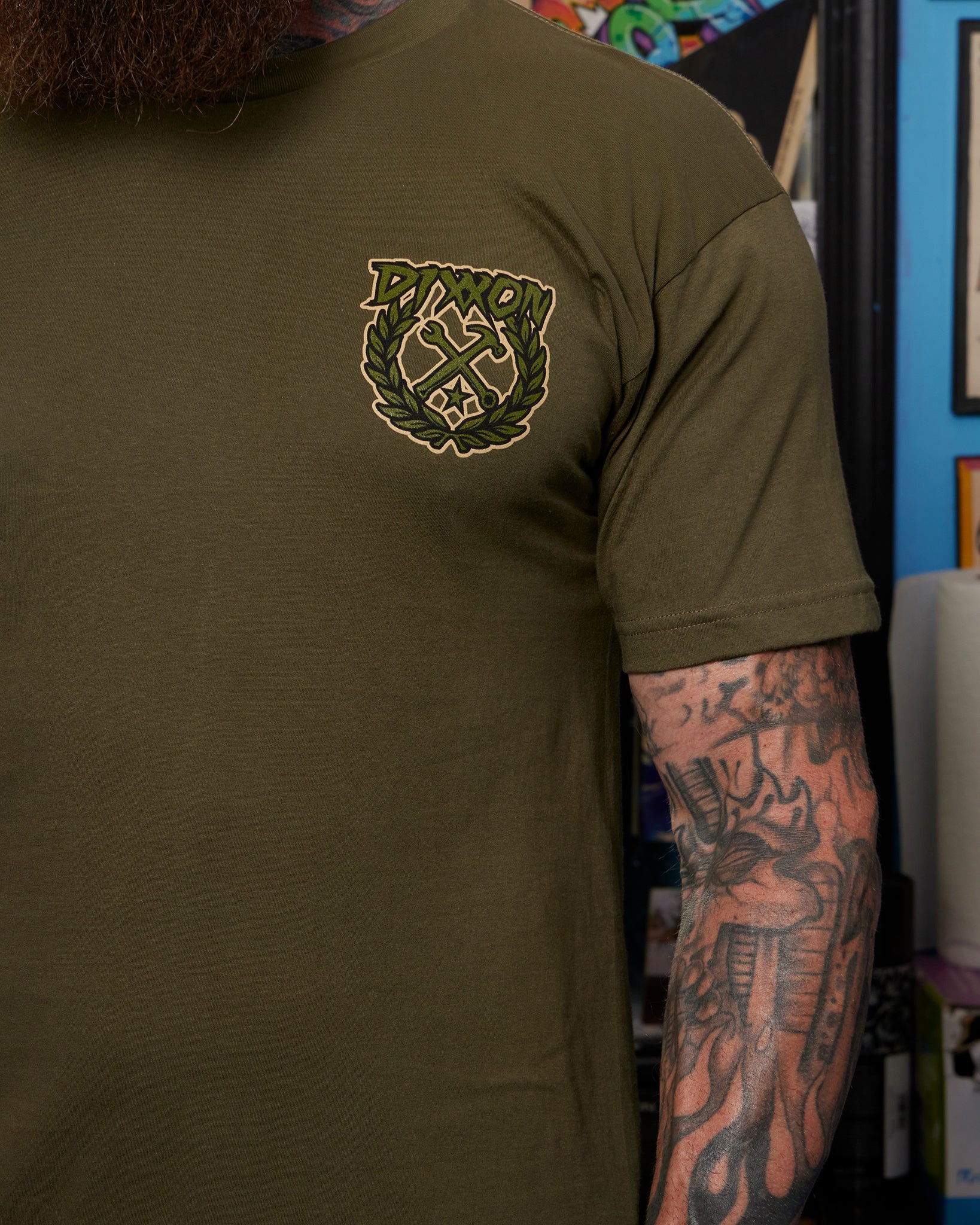 Party Crest T-Shirt - O.D. Green & Tan - Image 4
