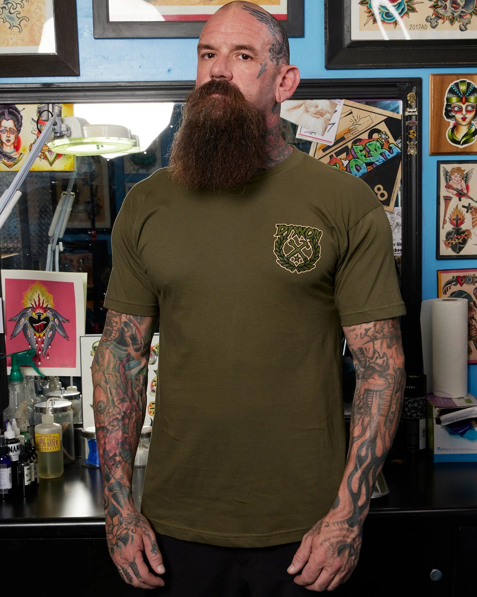 Party Crest T-Shirt - O.D. Green & Tan - Image 5