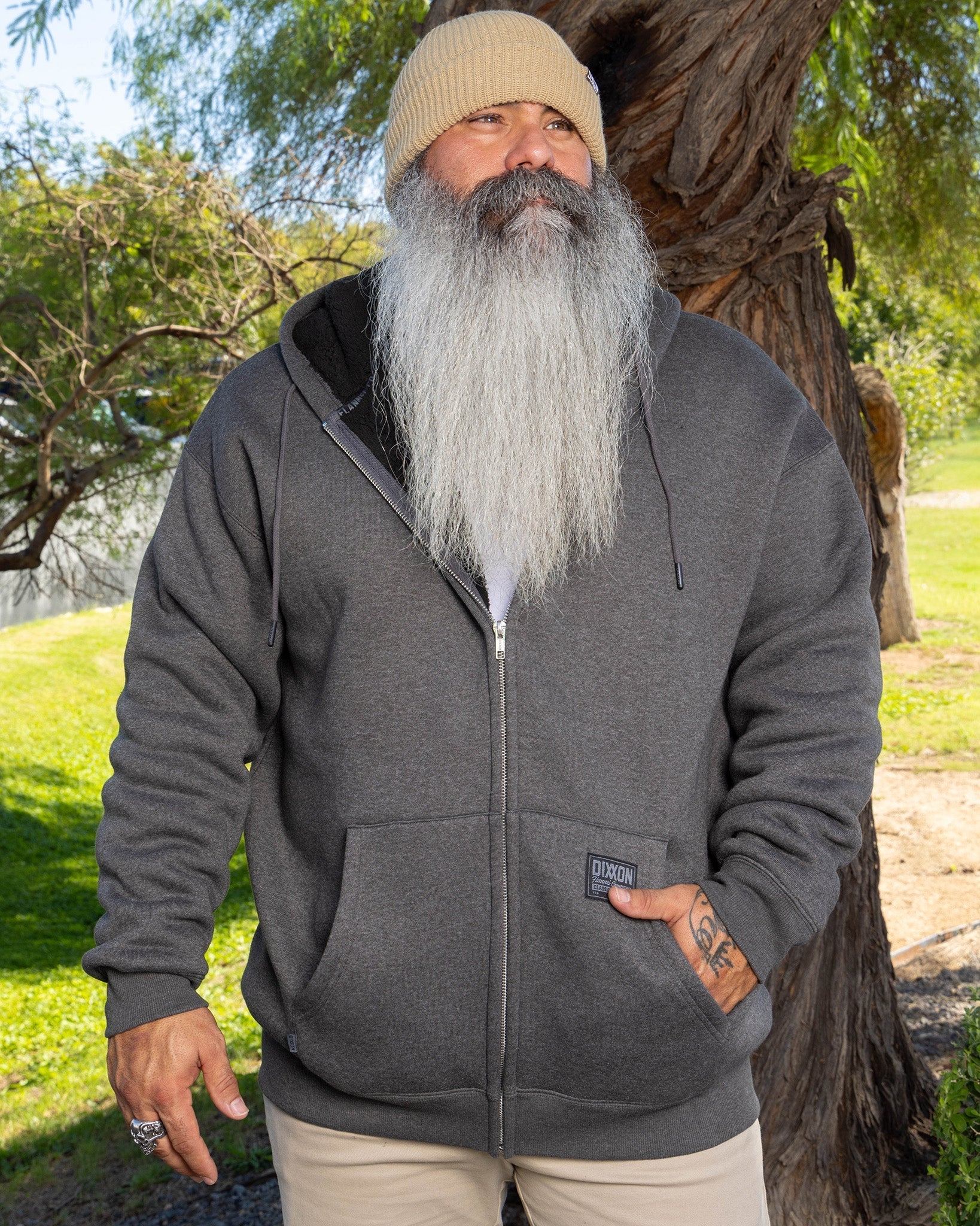 Sherpa Lined Zip Up Hoodie - Heather Charcoal - Image 3