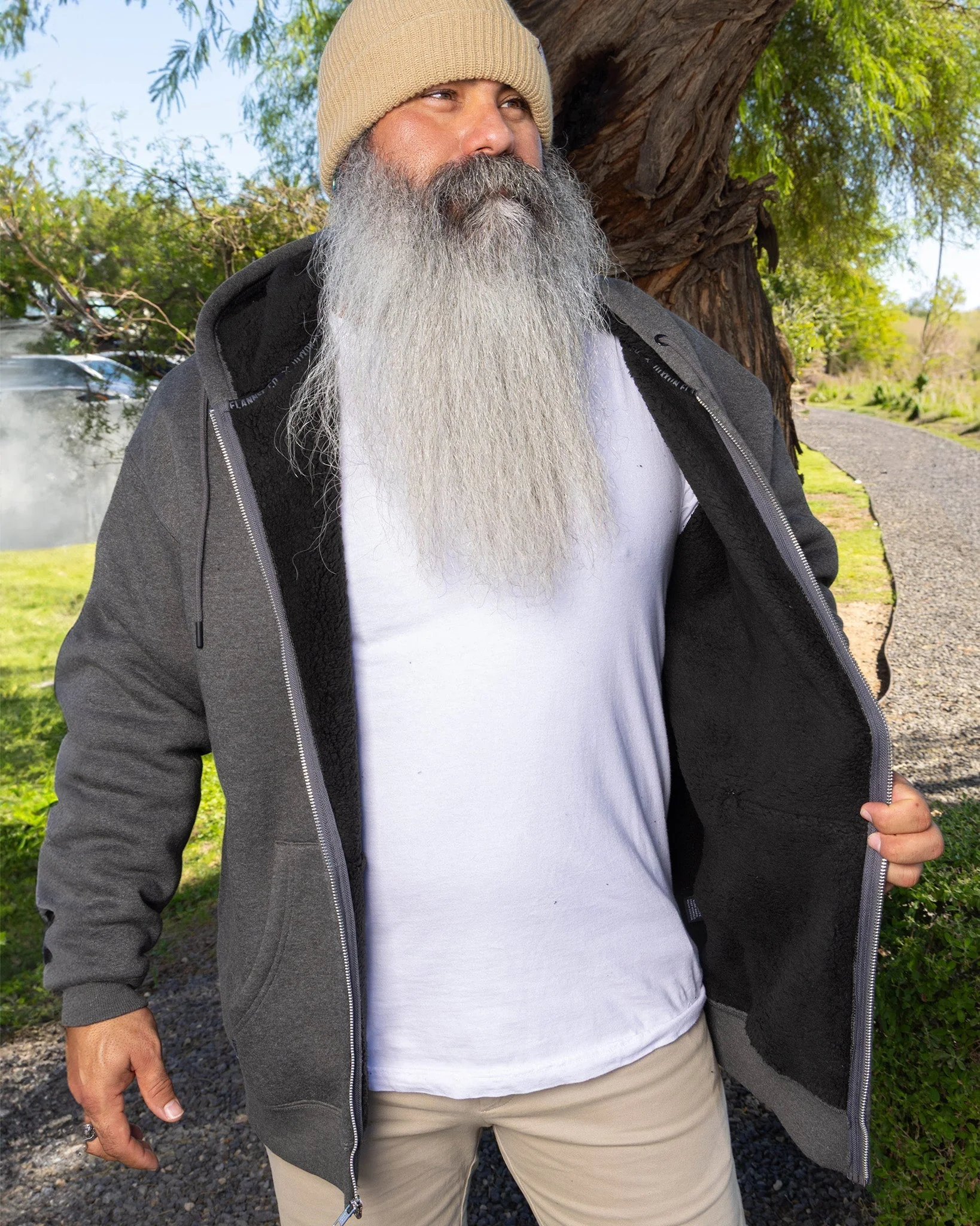 Sherpa Lined Zip Up Hoodie - Heather Charcoal - Image 4