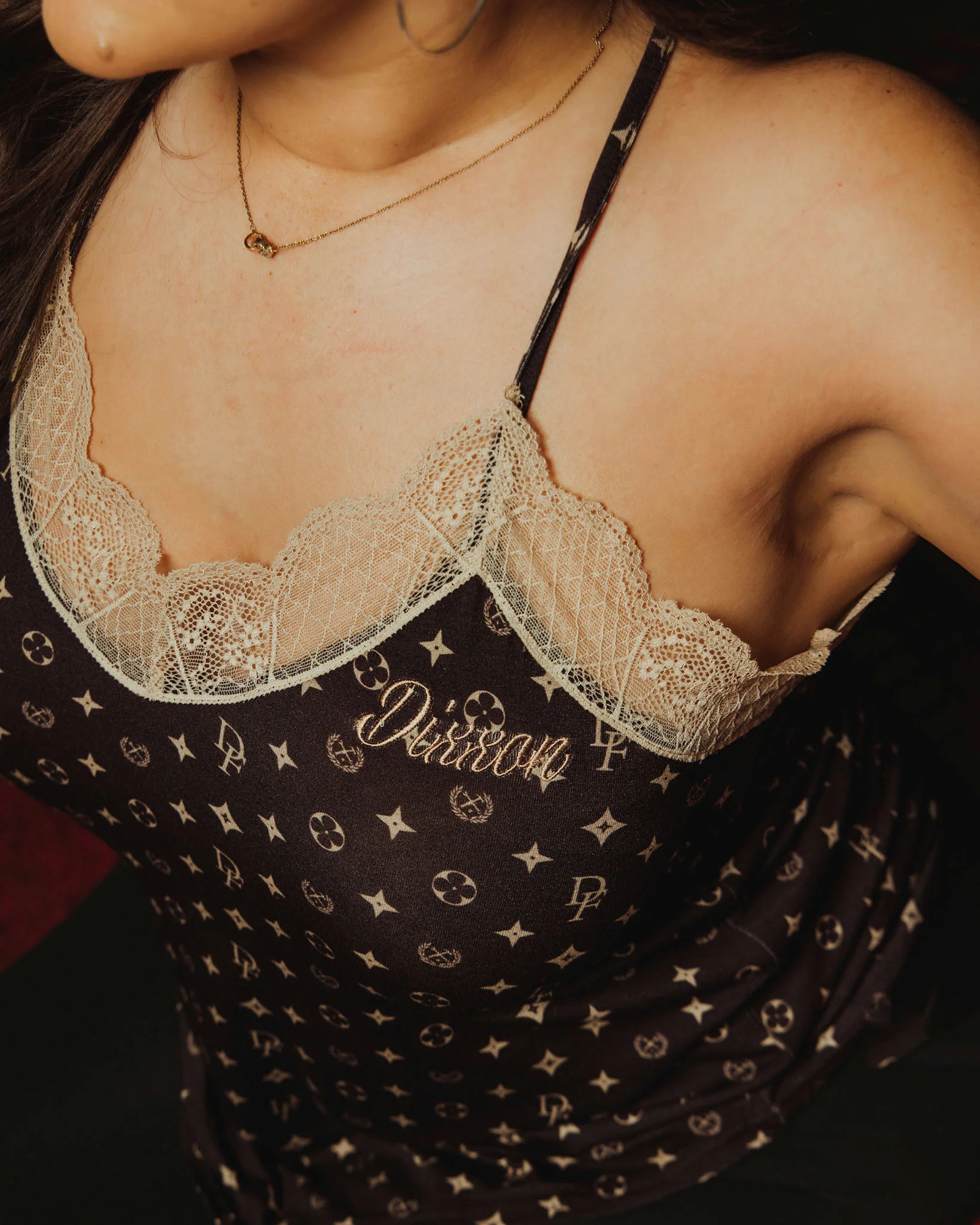 Women's Lace Cami Halter - Bougie - Black & Gold - Image 2