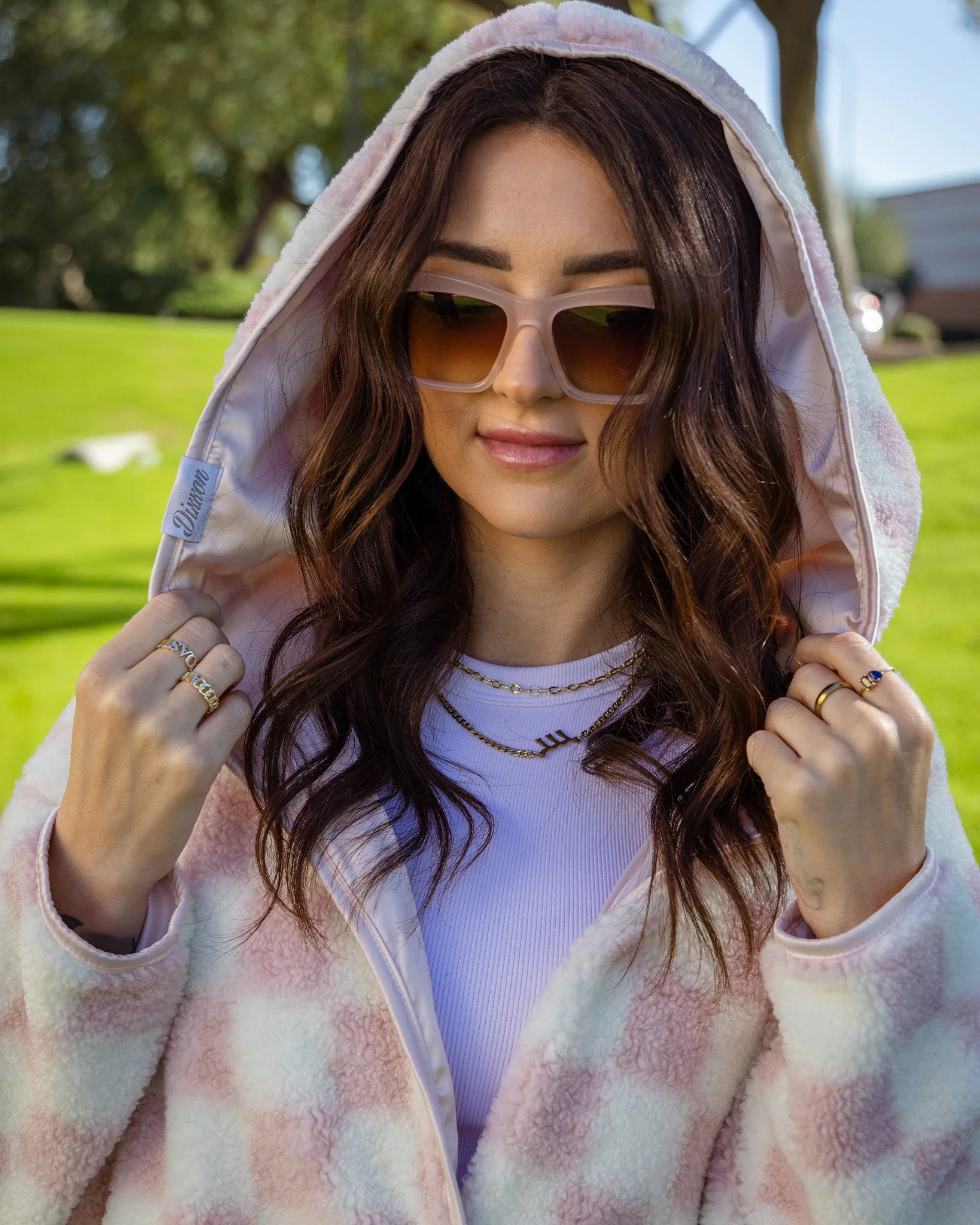 Women's Checkered Sherpa Cardigan - Pink & Cream - Image 5
