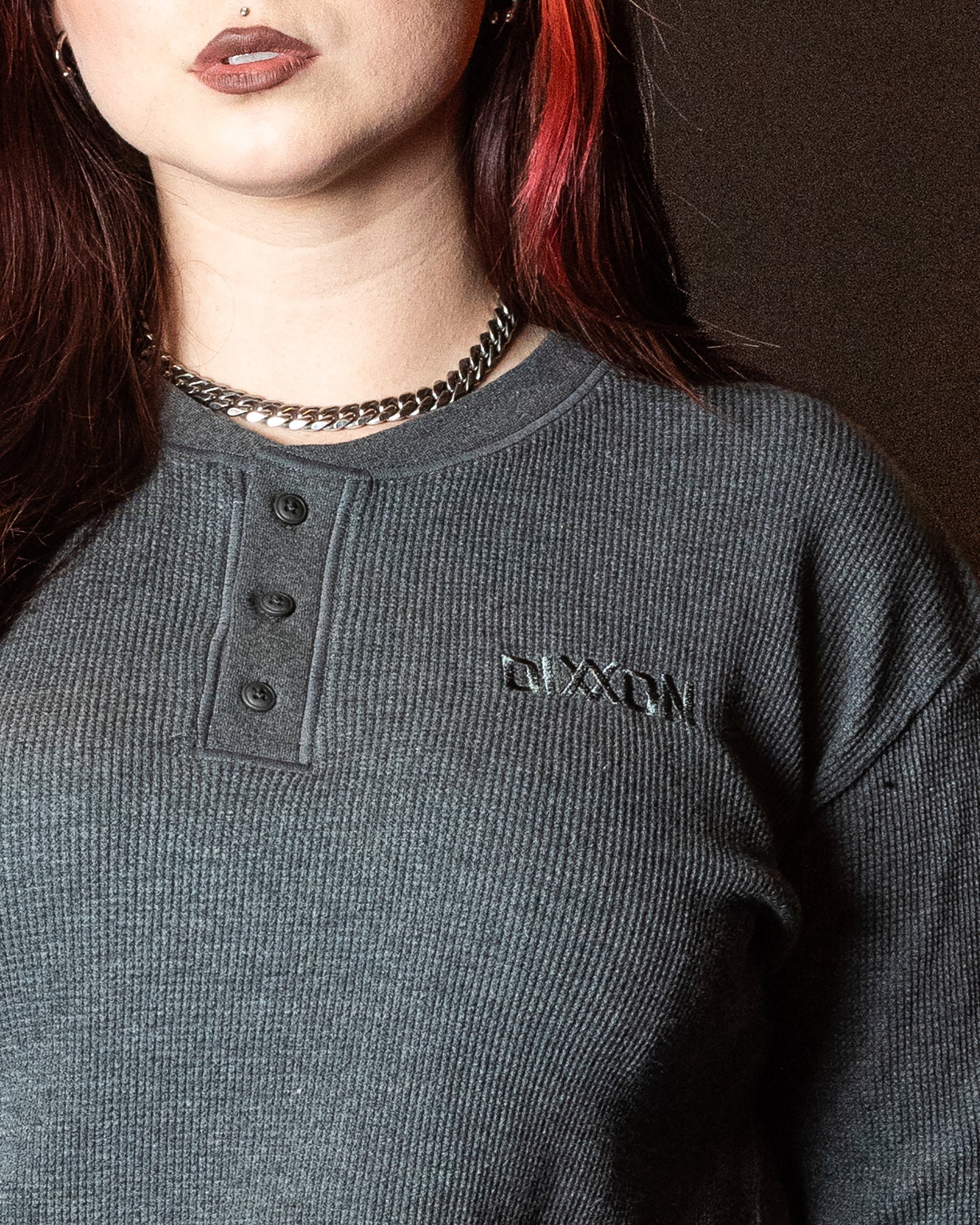 Women's Cropped Waffle Knit - Dark Grey - Image 3