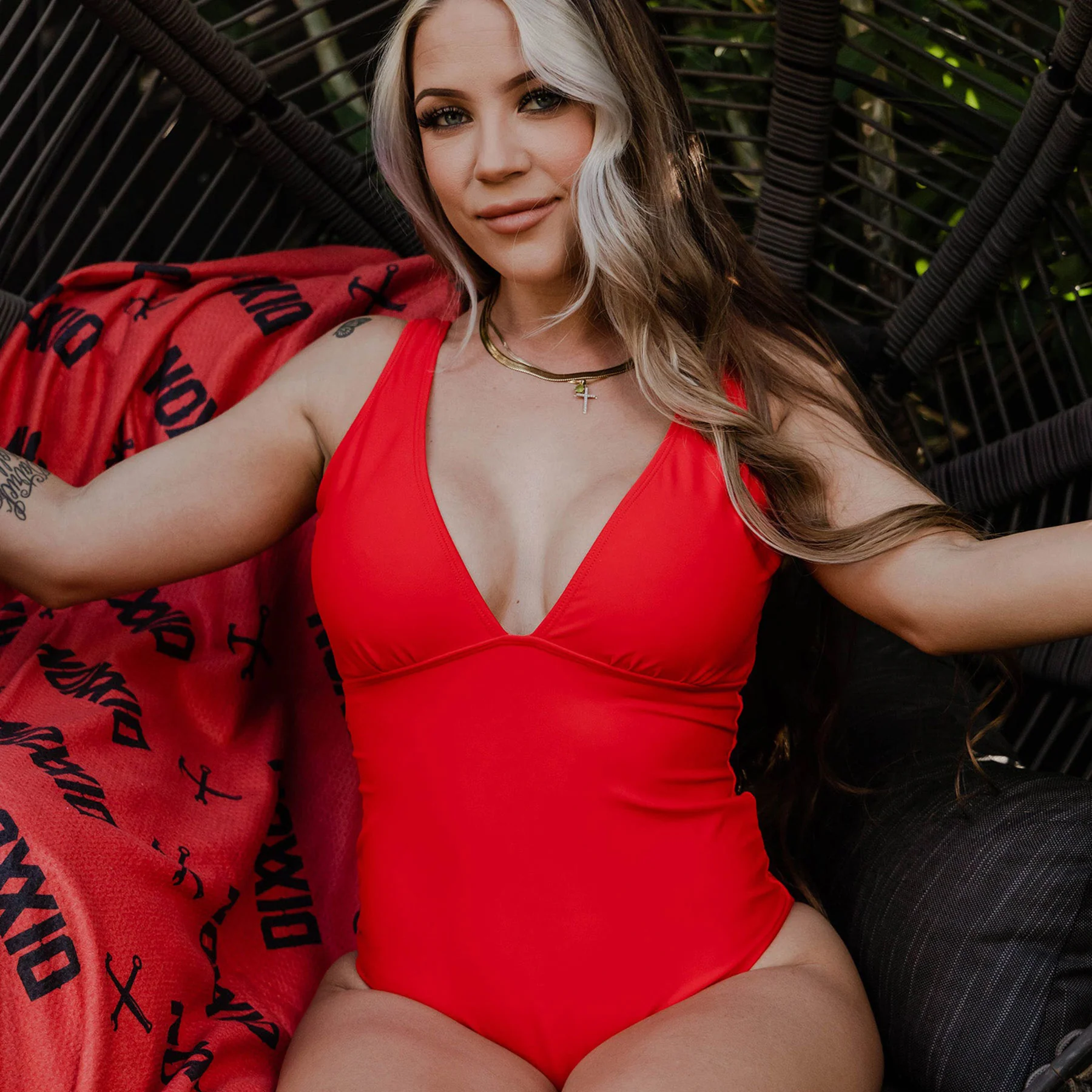 Women's Essential V-Neck One Piece - Red