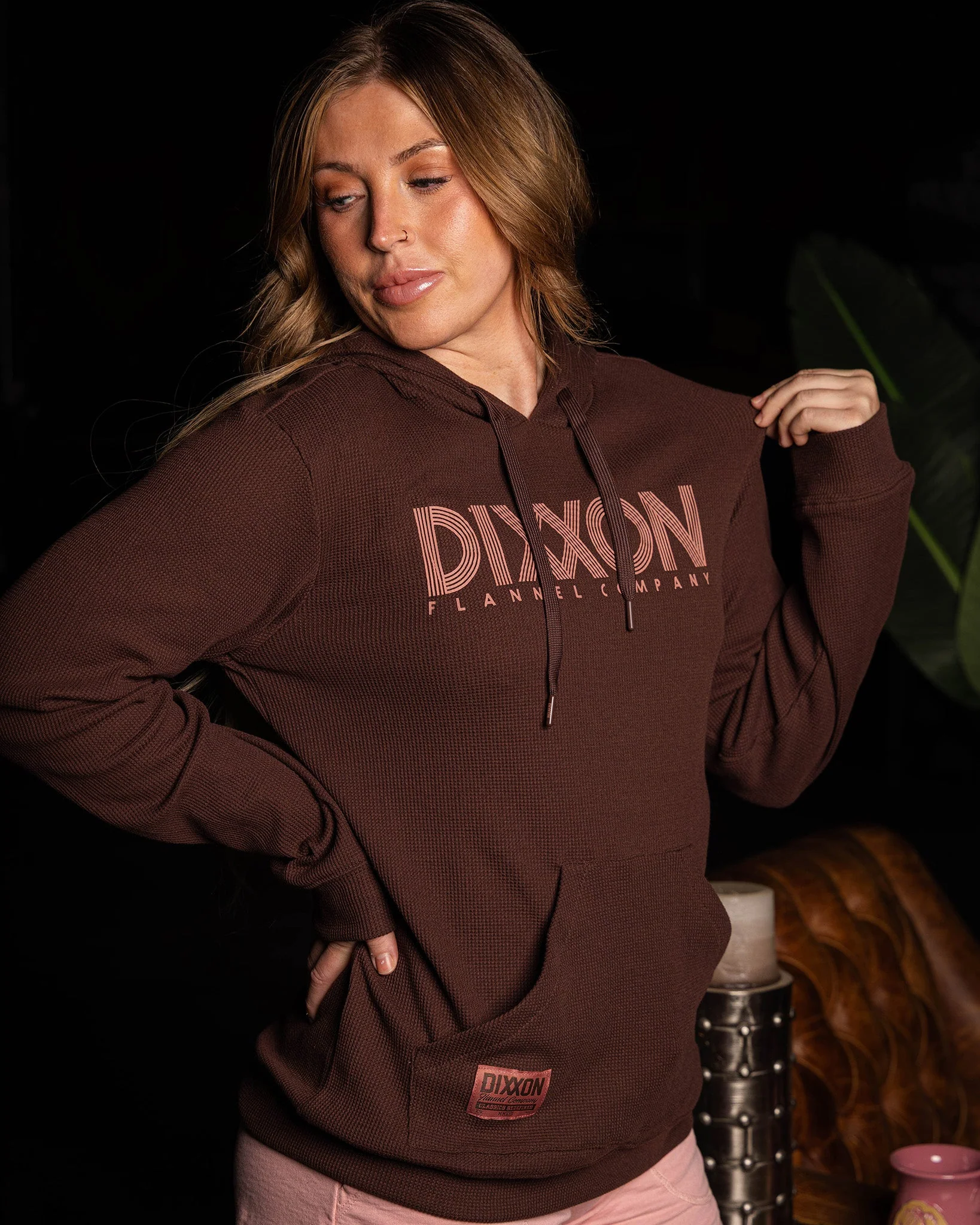 Women's Graphic Waffle Hoodie - Brown - Image 3