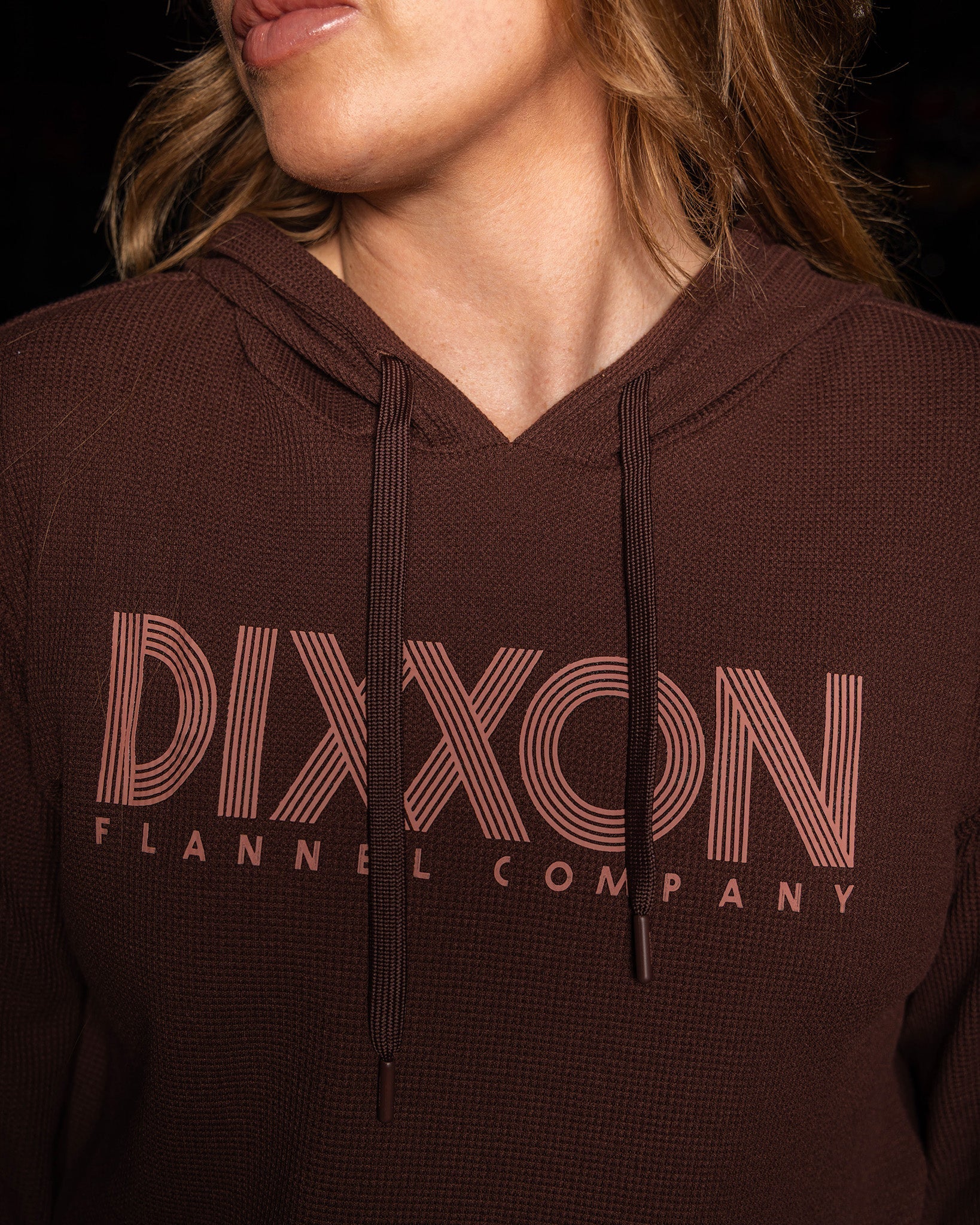 Women's Graphic Waffle Hoodie - Brown - Image 5