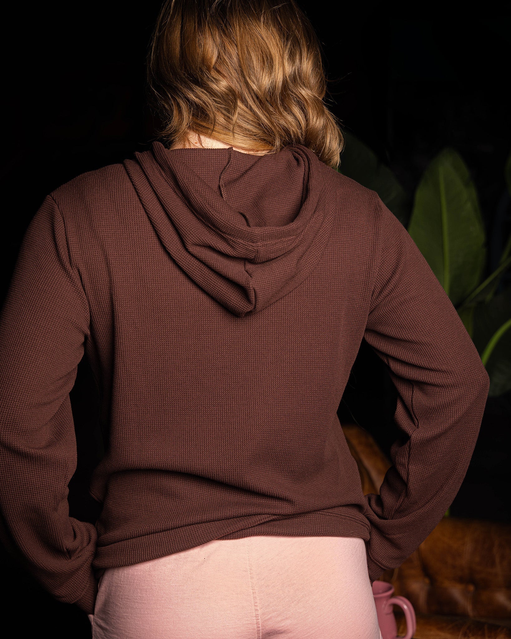 Women's Graphic Waffle Hoodie - Brown - Image 6