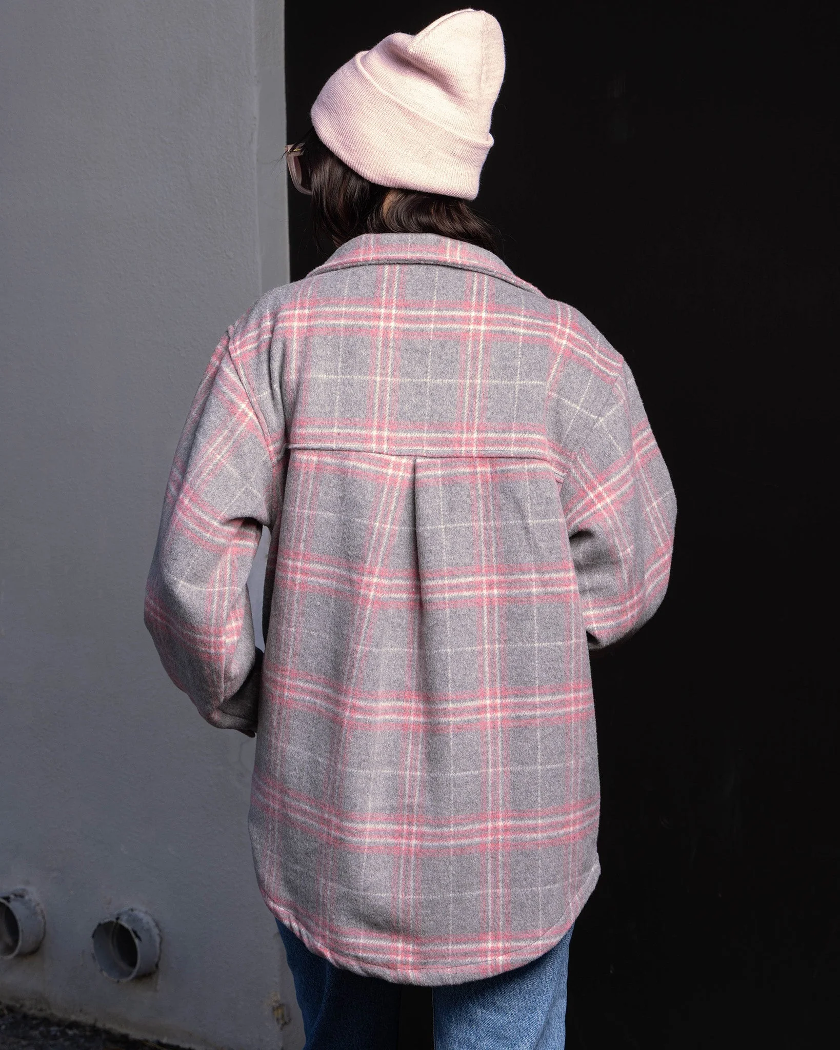 Women's Long Shacket - Grey & Pink - Image 4