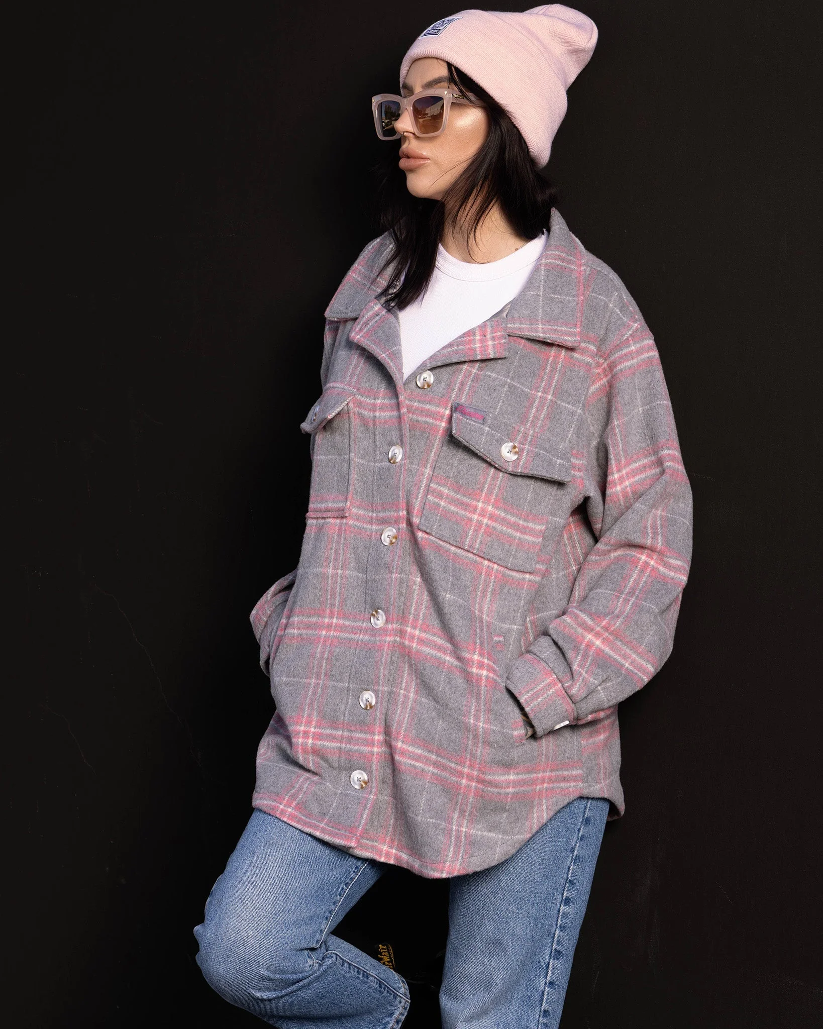 Women's Long Shacket - Grey & Pink - Image 6