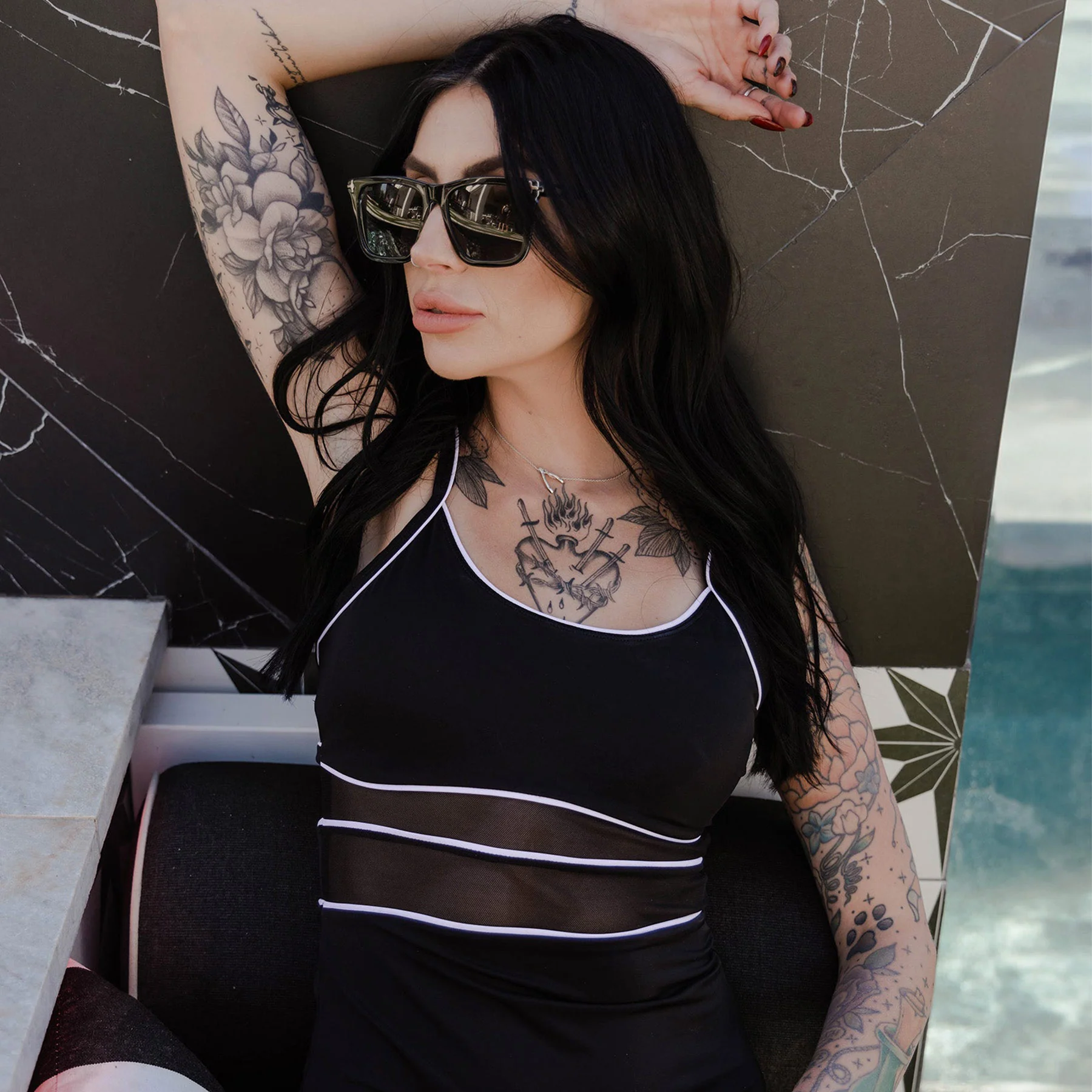 Women's Coastline Mesh One Piece - Black & White