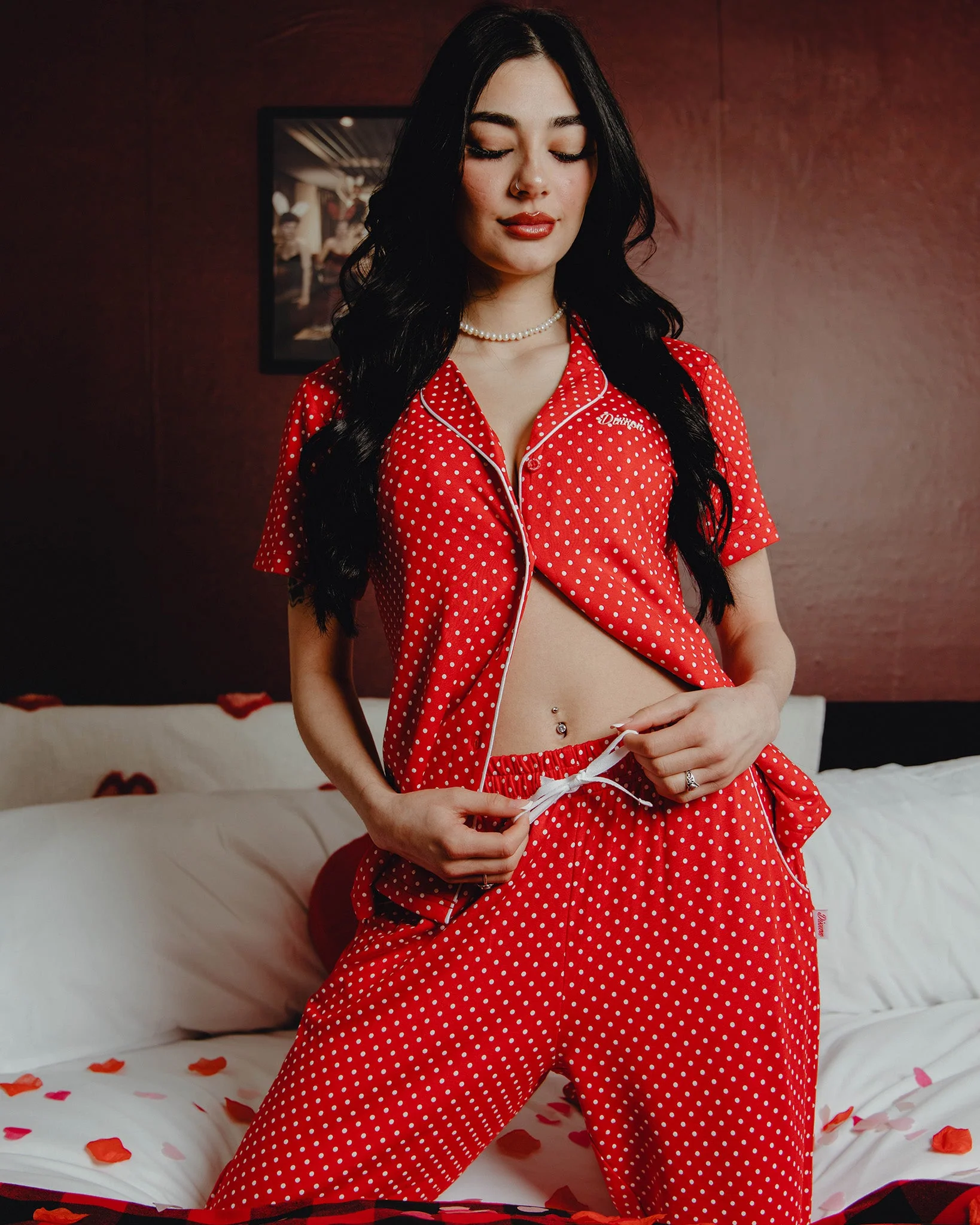 Women's Milton Pyjama Pants - Red & White - Image 3