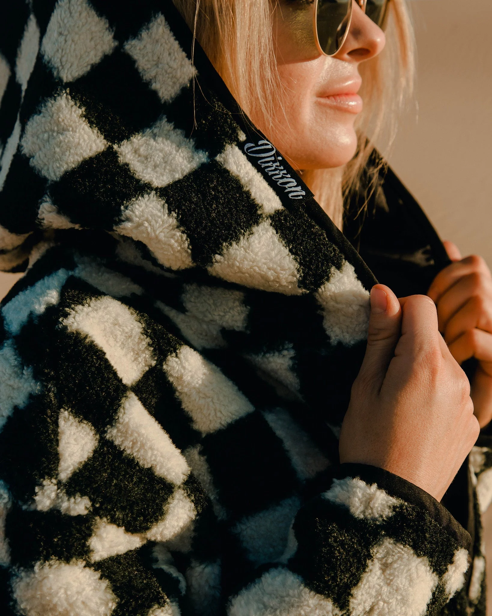 Women's Sherpa Cardigan - Black/White Checkered - Image 4