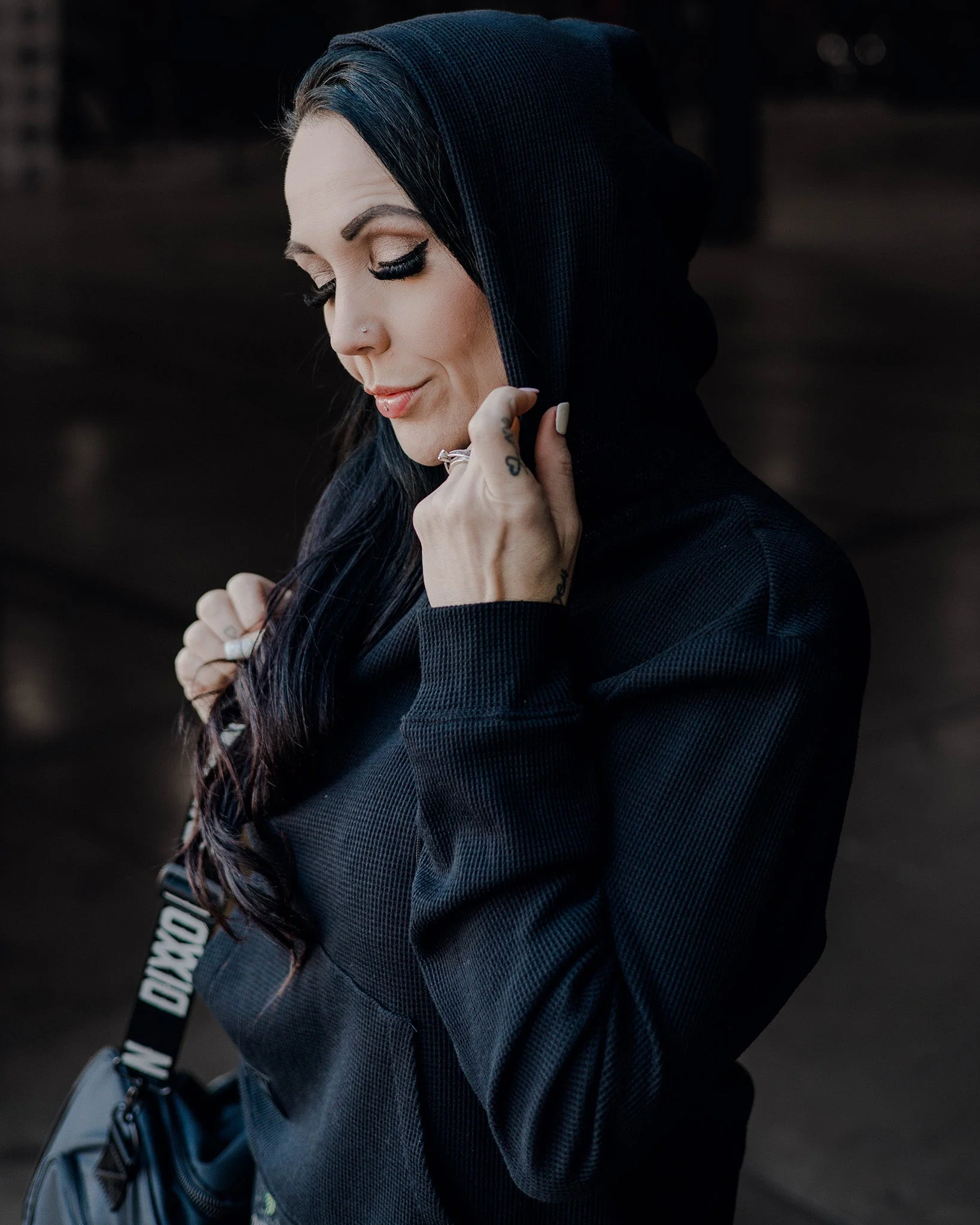 Women's Waffle Hoodie - Black - Image 2
