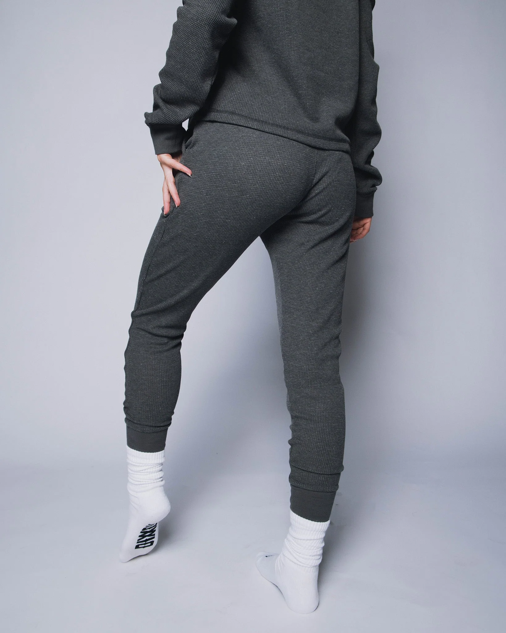 Women's Waffle Knit Joggers - Dark Grey - Image 3