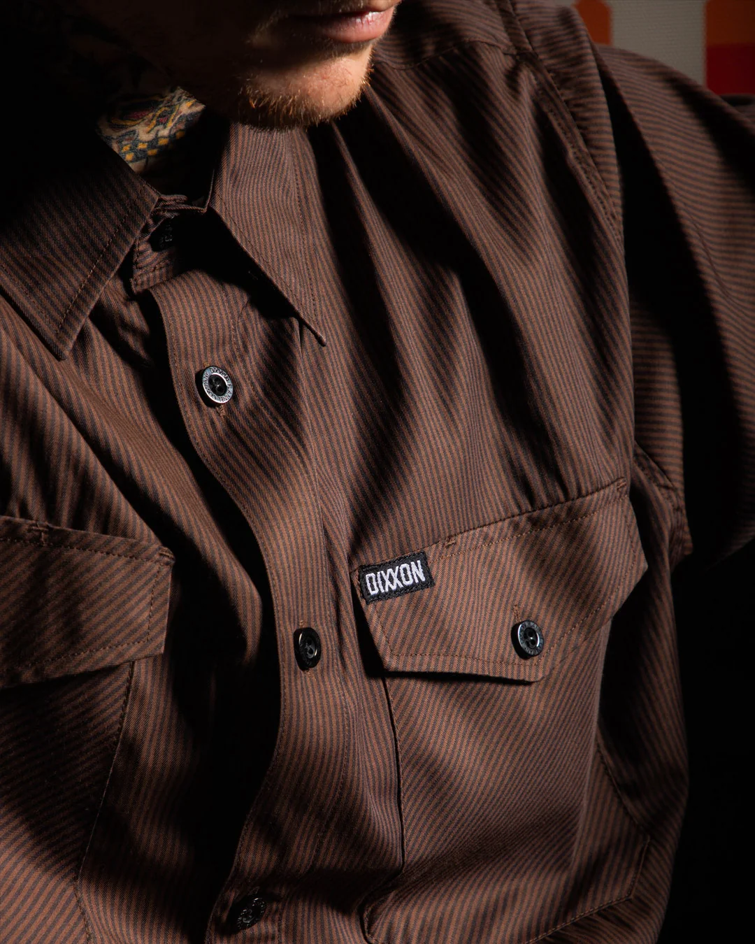WorkForce Long Sleeve Work Shirt - Brown & Black - Image 4