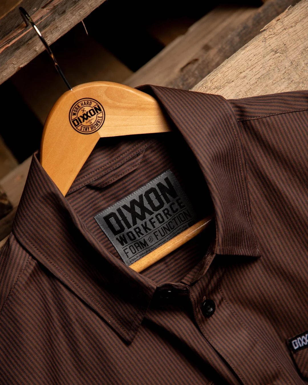 WorkForce Long Sleeve Work Shirt - Brown & Black - Image 9
